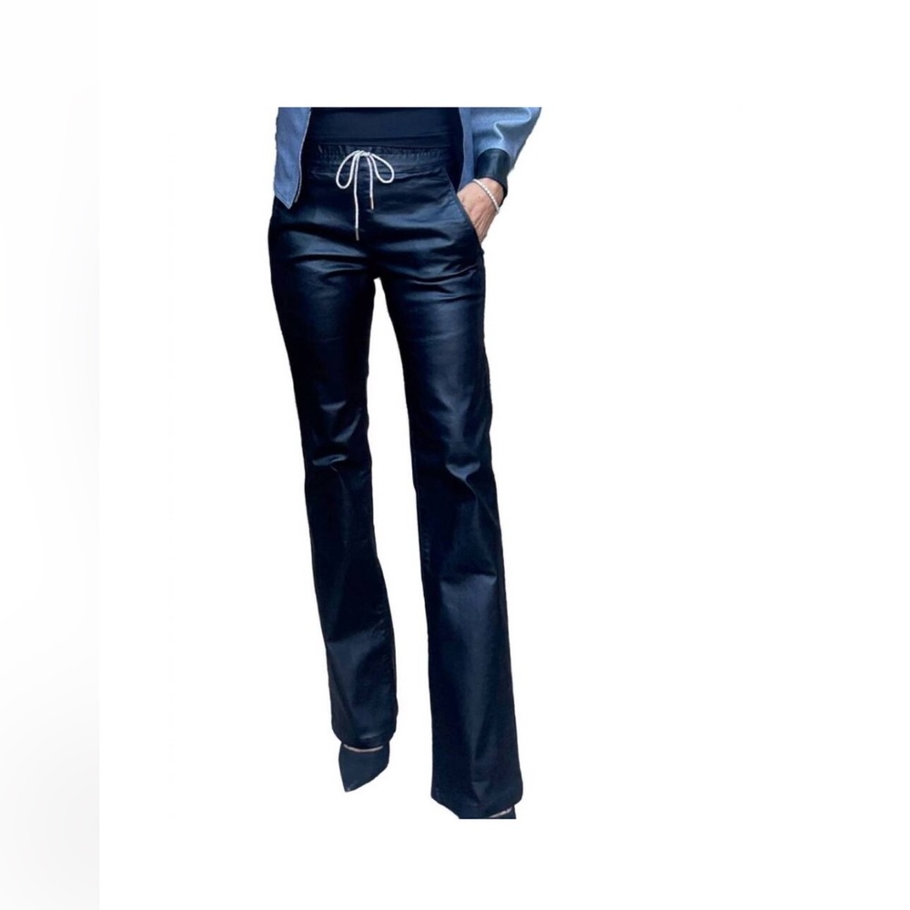 Bevy Flog Loren Black Vegan Coated Leather Pants 27 Crystal Drawstring